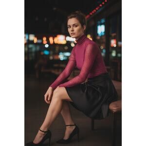 AFRM Shimmery Sequin Long Sleeve Sheer body hugging top Pink XS/TP